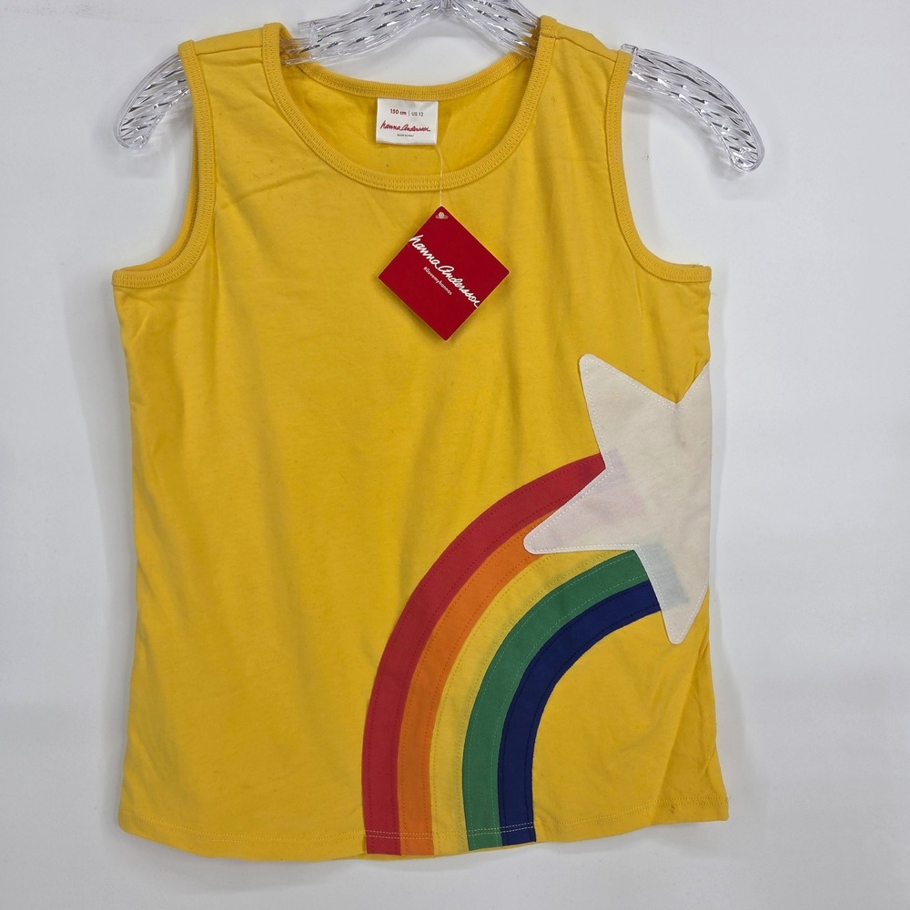 Hanna Andersson Tank Top Size 12 Yellow Rainbow Star Kidcore Art-Inspired Boho
